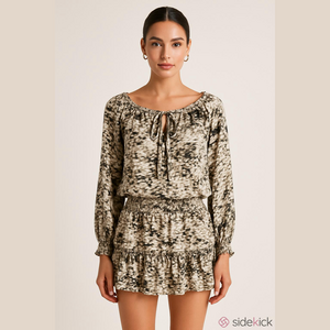 Spense Off Shoulder Top Shirt Blouse Gray Cream M Medium